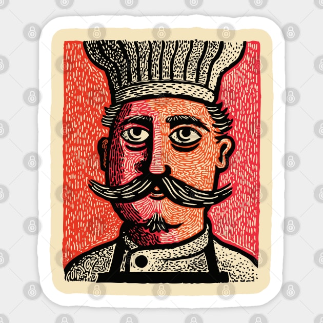 The Mustachioed Chef - Kitchen Folk Art Sticker by TuncGK